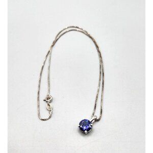 Blue CZ Solitaire Pendant Thailand Sterling Silver Chain Italy ADI 3.5g